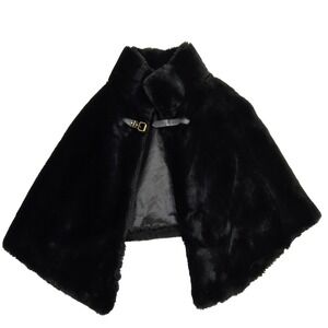 La Fiorentina Faux Fur Poncho Black One Size Buckle Belt‎